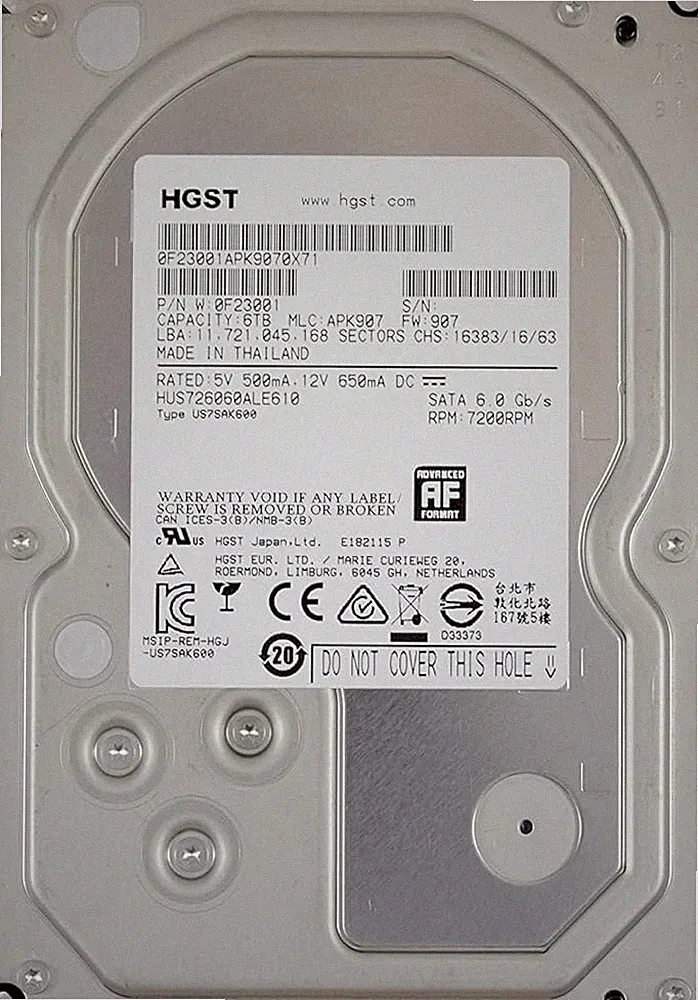 HGST 6TB 3.5" 7200RPM 128MB SATA III 3.5" Hard Drive HDD 0F23001 HUS726060ALE610