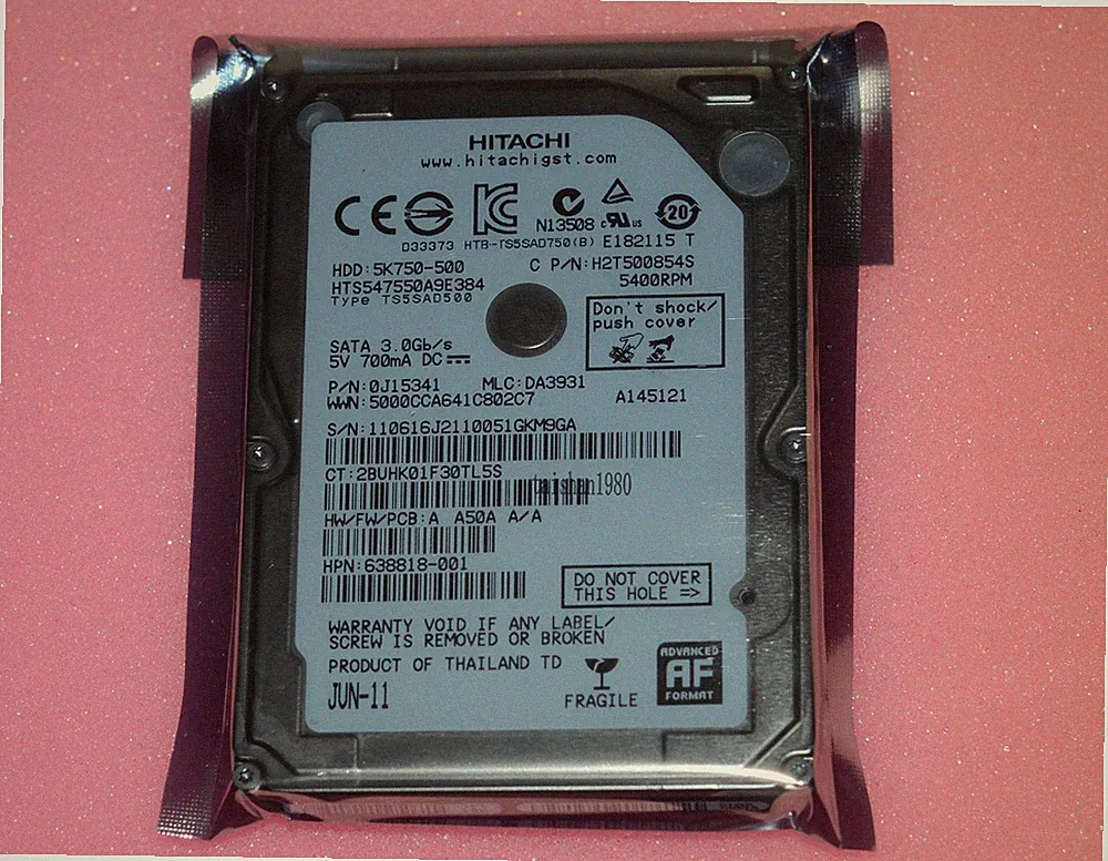 HITACHI HTS547550A9E384 500GB 2,5inch SATA 5400rpm 9,5mm HARD DRIVE BRAND NEW