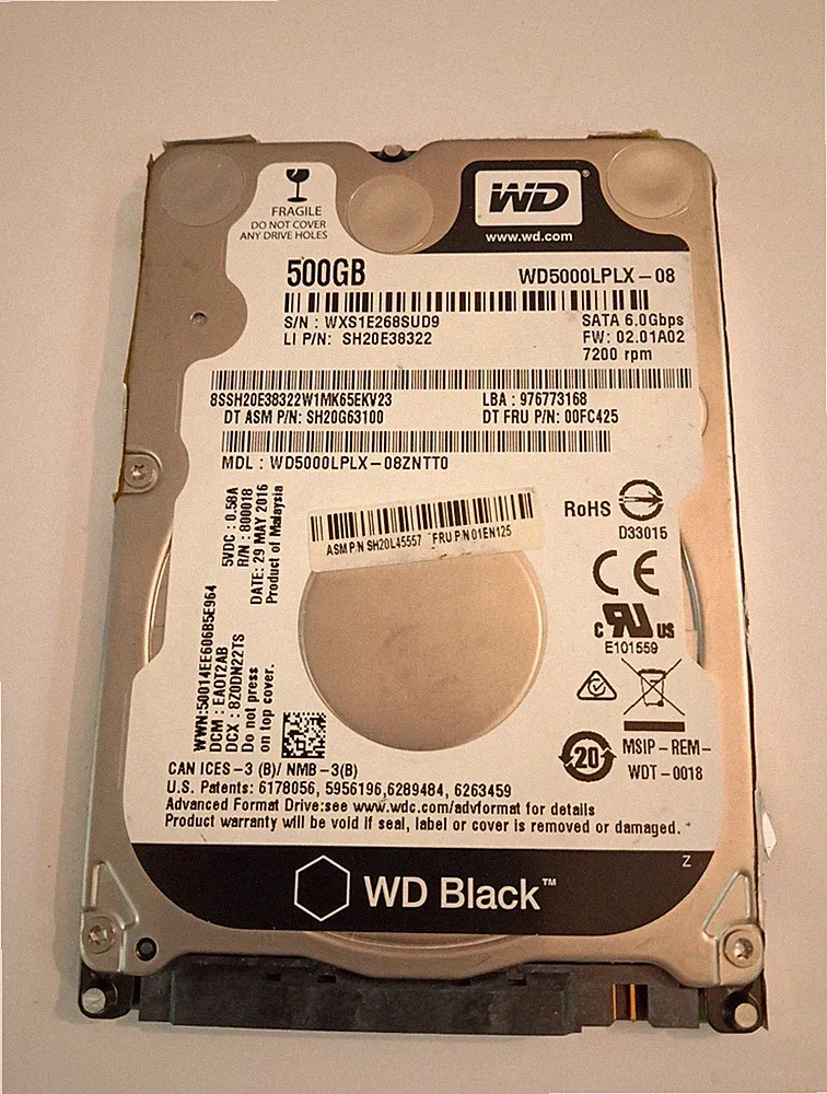 Western Digital Black 500GB Internal 7.2K RPM SATA 2.5'' (WD5000LPLX) Hard Drive